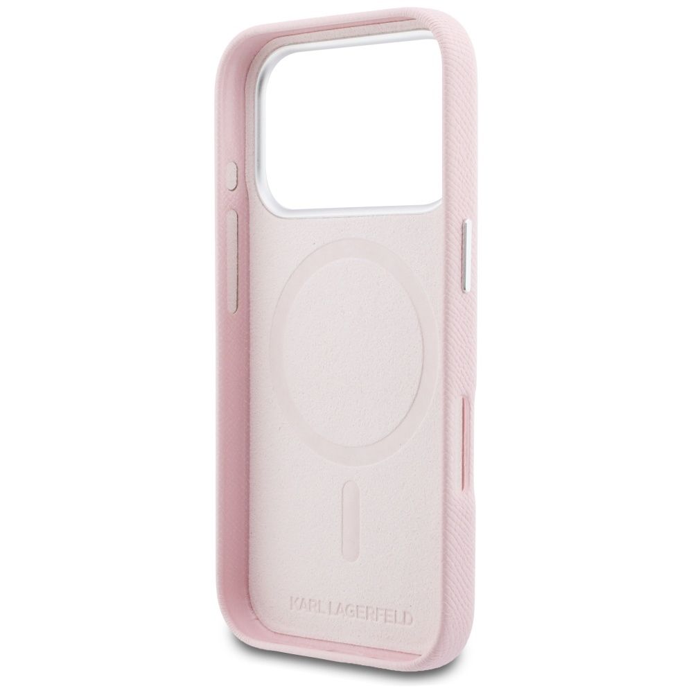 KARL LAGERFELD case for IPHONE 17 Pro compatible with MagSafe KLHMP17L5PGFKHGP (PU FW W/ KHead Logo) pink