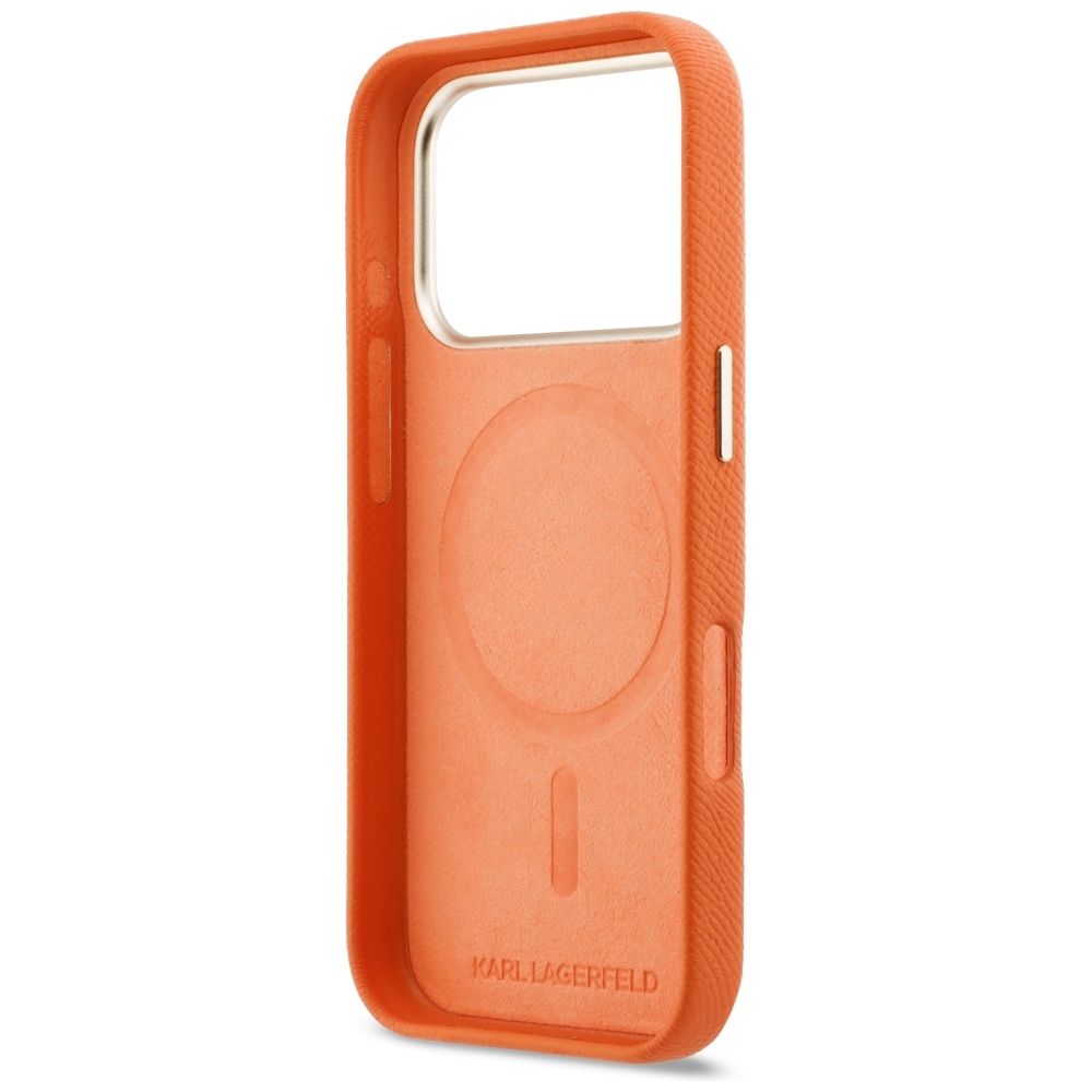 KARL LAGERFELD case for IPHONE 17 Pro Max compatible with MagSafe KLHMP17X5PGFKHGO (PU FW W/ KHead Logo) orange