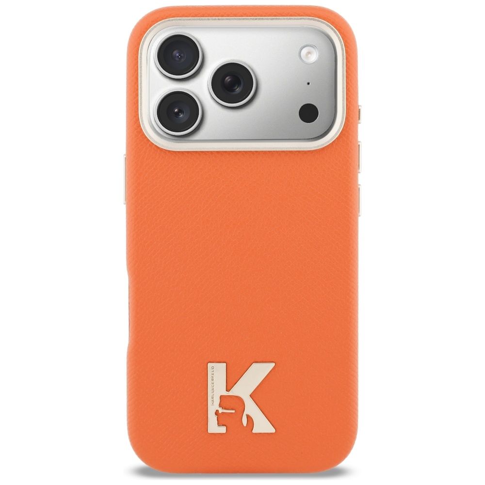 KARL LAGERFELD case for IPHONE 17 Pro compatible with MagSafe KLHMP17L5PGFKHGO (PU FW W/ KHead Logo) orange