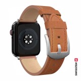 Swissten řemínek pro Apple Watch kožený 42 / 44 / 45 / 49 mm, hnědá (stříbrná spona a stříbrné poutko)