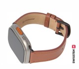 Swissten řemínek pro Apple Watch kožený 38 / 40 / 41 mm, hnědá (černá spona a černé poutko)