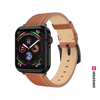 Swissten řemínek pro Apple Watch kožený 38 / 40 / 41 mm, hnědá (černá spona a černé poutko)