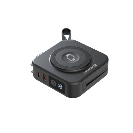 SWISSTEN  POWER BANK ALL-IN-ONE PRO S VÝMĚNNÝMI VIDLICEMI (USA, EU, UK) 10000 mAh 20W ČERNÁ