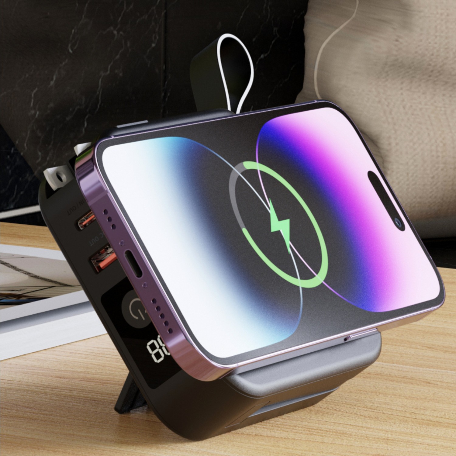 SWISSTEN  POWER BANK ALL-IN-ONE PRO S VÝMĚNNÝMI VIDLICEMI (USA, EU, UK) 10000 mAh 20W ČERNÁ