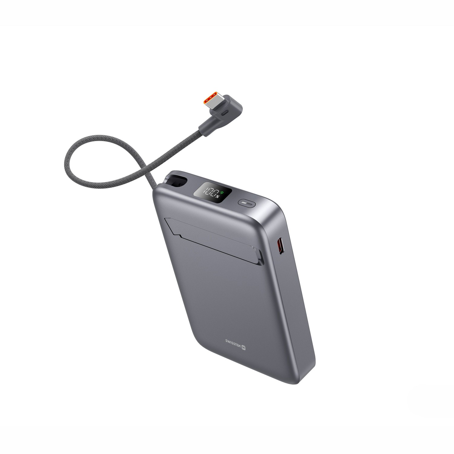 SWISSTEN POWER BANK MagSafe Qi2 10000 mAh 15W S INTEGROVANÝM KABELEM USB-C ČERNÁ