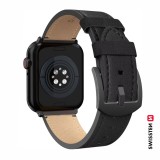 Swissten řemínek pro Apple Watch kožený 42 / 44 / 45 / 49 mm, černá (černá spona a černé poutko)