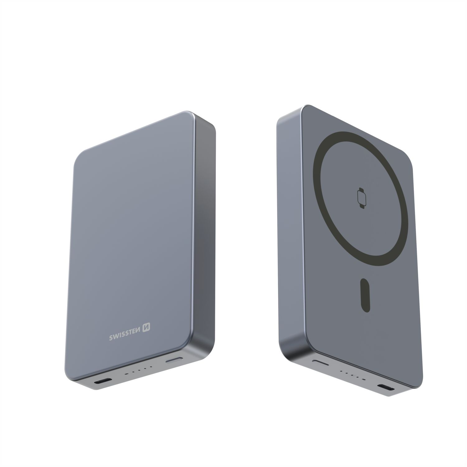 SWISSTEN POWER BANK FUSION 10000 mAh S NABÍJENÍM APPLE WATCH (kompatibilní s MagSafe) STŘÍBRNÁ