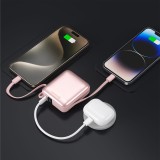 SWISSTEN POWER BANK SPACE 10000 mAh S INTEGROVANÝMI KABELY  USB-C A LIGHTNING RŮŽOVÁ