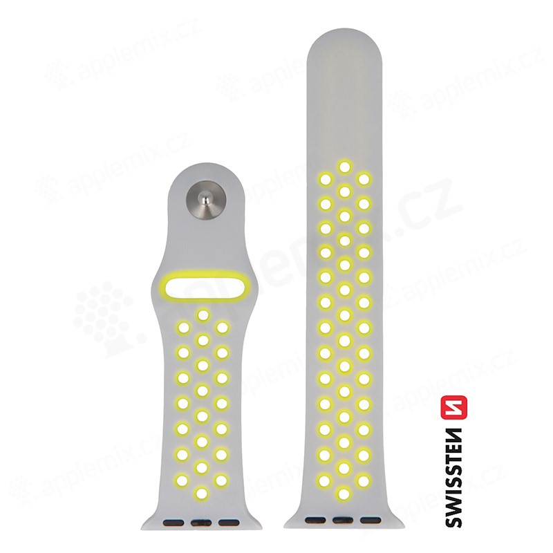 Swissten řemínek pro Apple Watch silikonový - sport 42 / 44 / 45 / 49 mm, stříbrno žlutá
