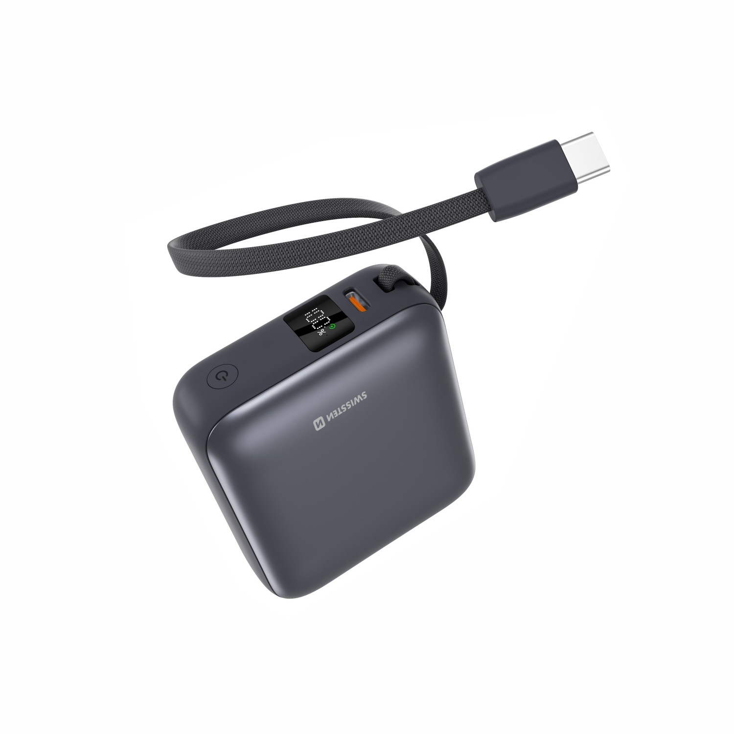 SWISSTEN POWER BANK SPACE 10000 mAh, 35W S INTEGROVANÝM KABELEM USB-C STŘÍBRNÁ