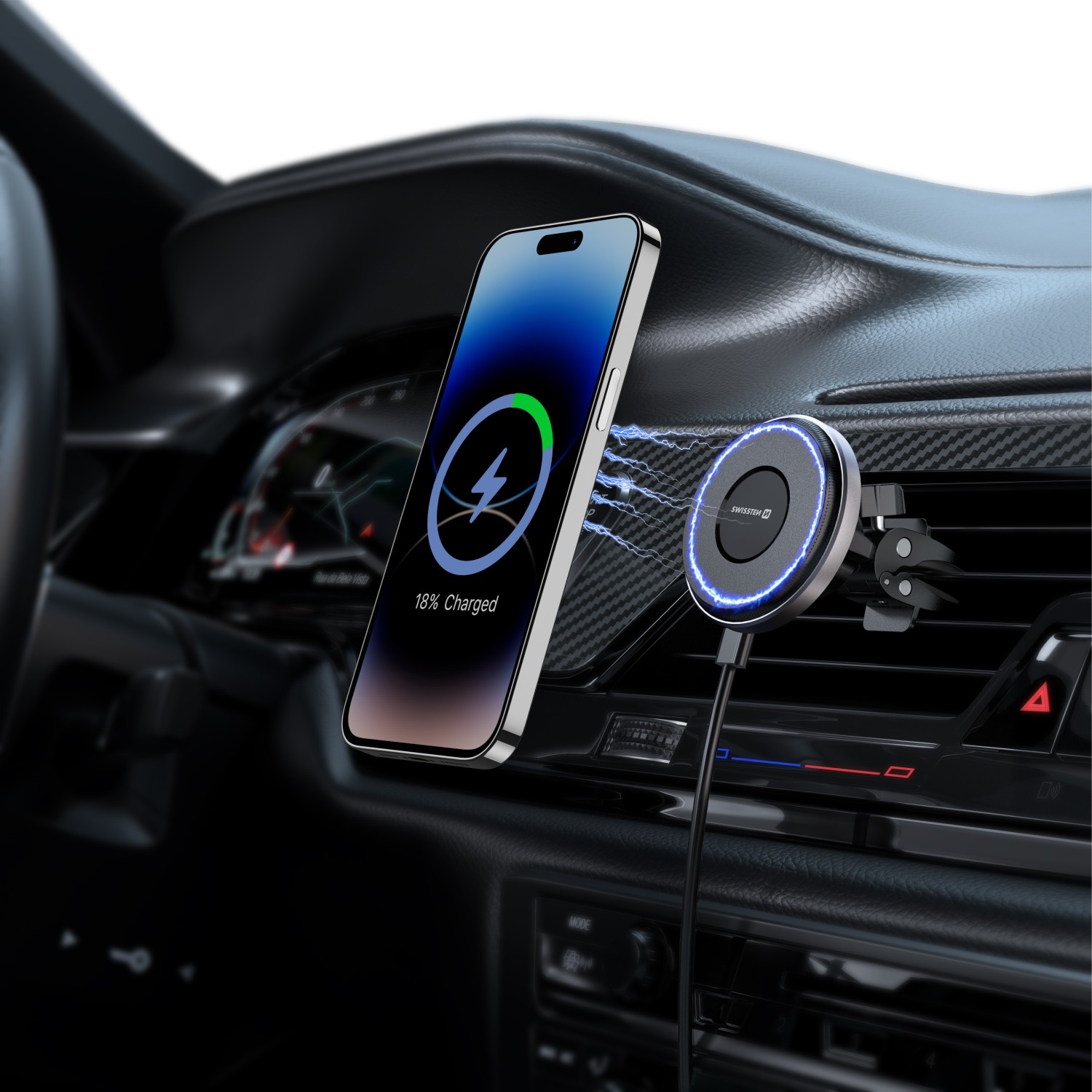 Magnetický držák do ventilace Swissten AirHold s bezdrátovým nabíjením (kompatibilní s MagSafe)