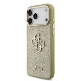 Guess PU Fixed Glitter 4G Metal Frame Zadní Kryt pro iPhone 17 Pro Max Gold