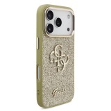 Guess PU Fixed Glitter 4G Metal Frame Zadní Kryt pro iPhone 17 Pro Gold