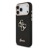 Guess PU Fixed Glitter 4G Metal Frame Zadní Kryt pro iPhone 17 Pro Max Black