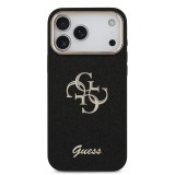 Guess PU Fixed Glitter 4G Metal Frame Zadní Kryt pro iPhone 17 Pro Max Black