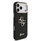 Guess PU Fixed Glitter 4G Metal Frame Zadní Kryt pro iPhone 17 Pro Max Black