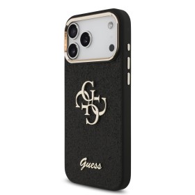 Zadní kryt Guess PU Fixed Glitter 4G Metal Frame pro Apple iPhone 17 Pro Max, černá