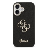 Guess PU Fixed Glitter 4G Metal Frame Zadní Kryt pro iPhone 17 Black