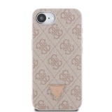 Guess PU 4G Strass Triangle Metal Logo Zadní Kryt pro iPhone 16e Pink