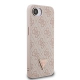 Guess PU 4G Strass Triangle Metal Logo Zadní Kryt pro iPhone 16e Pink