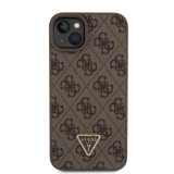 Guess PU 4G Strass Triangle Metal Logo Zadní Kryt + Crossbody Popruh pro iPhone 15 Plus Brown