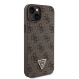 Guess PU 4G Strass Triangle Metal Logo Zadní Kryt + Crossbody Popruh pro iPhone 15 Plus Brown