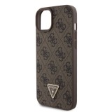 Guess PU 4G Strass Triangle Metal Logo Zadní Kryt + Crossbody Popruh pro iPhone 15 Plus Brown