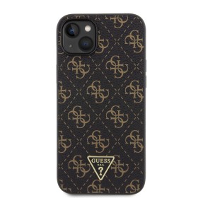 Zadní kryt Guess PU 4G Triangle Metal Logo pro Apple iPhone 15 Plus, černá