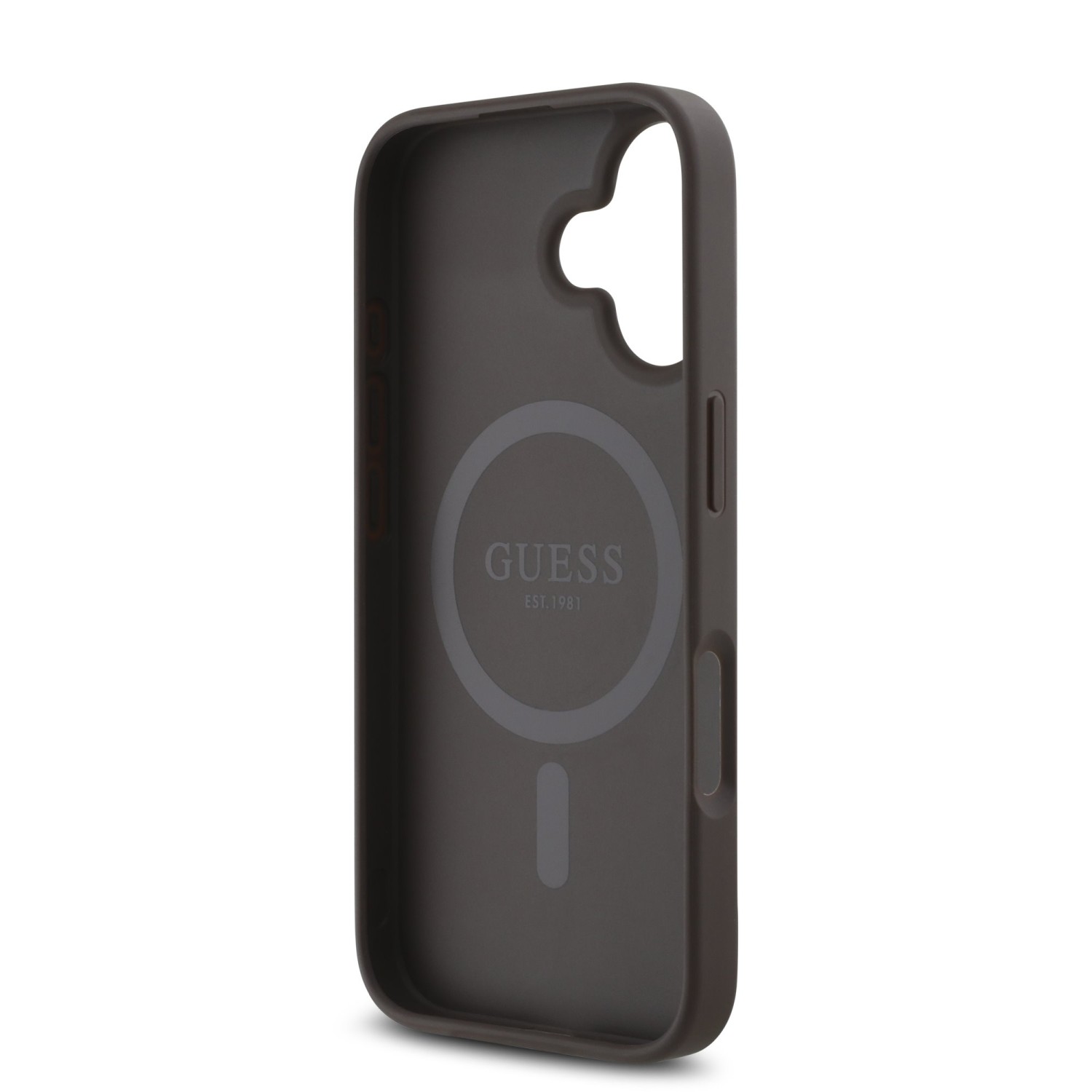 Guess PU 4G Small Metal Logo MagSafe Zadní Kryt pro iPhone 16 Plus Brown