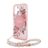 Guess IML Flowers Strap MagSafe Zadní Kryt pro iPhone 16 Plus Pink