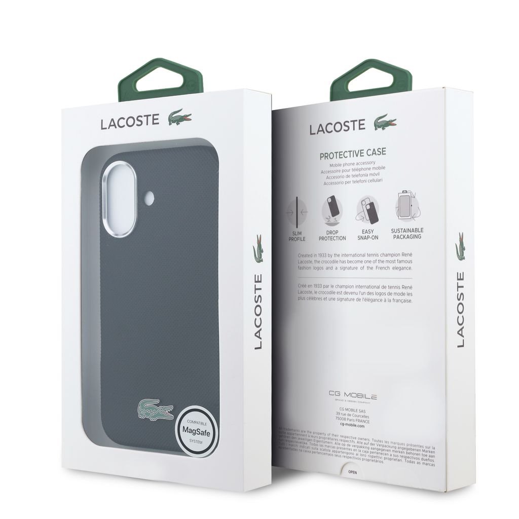 Lacoste PVC Iconic Petit Pique Metal Logo MagSafe Zadní Kryt pro iPhone 16 Black
