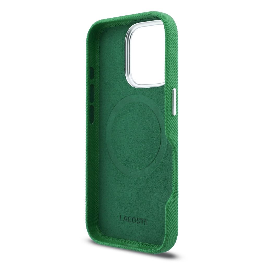 Lacoste PVC Iconic Petit Pique Metal Logo MagSafe Zadní Kryt pro iPhone 16 Pro Estragon Green