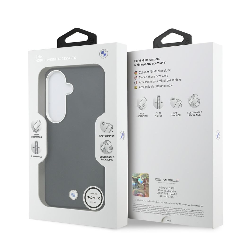 BMW Signature PU Leather Metal Logo Magnetic Zadní kryt pro Samsung Galaxy S26+ Black