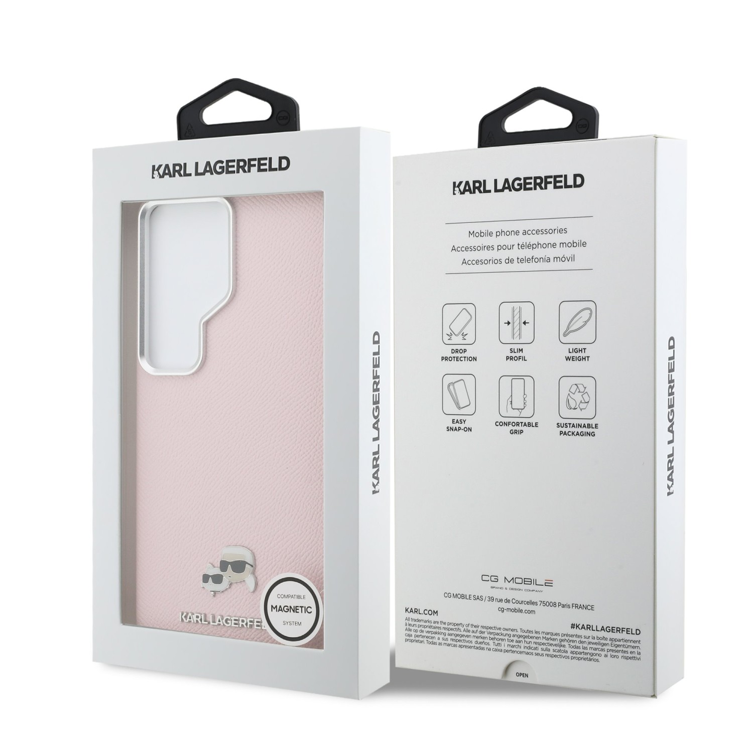 Karl Lagerfeld Grained PU Leather K&CH Heads Magnetic Zadní Kryt pro Samsung Galaxy S26 Ultra Pink