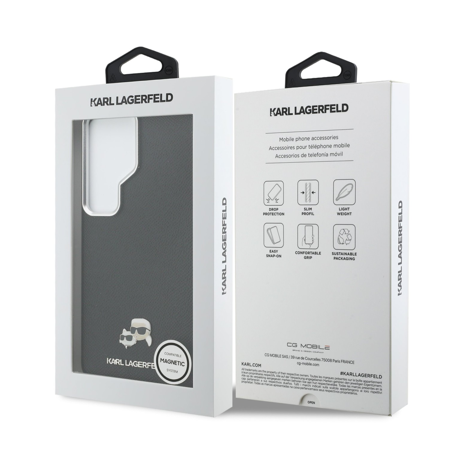 Karl Lagerfeld Grained PU Leather K&CH Heads Magnetic Zadní Kryt pro Samsung Galaxy S26 Ultra Black