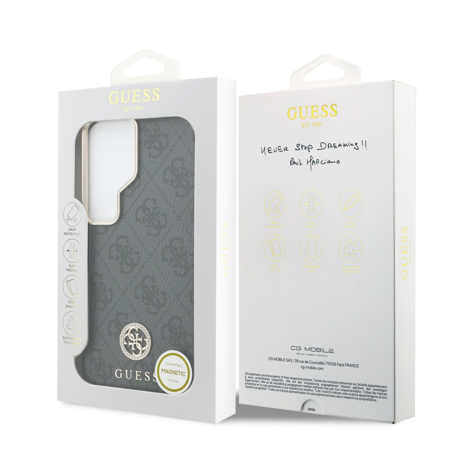 Guess PU Leather 4G Strass Logo Gold Frame Magnetic Zadní Kryt pro Samsung Galaxy S26 Ultra Black