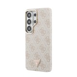 Guess PU Leather 4G Strass Triangle Logo Gold Frame Magnetic Zadní Kryt pro Samsung Galaxy S26 Ultra Pink