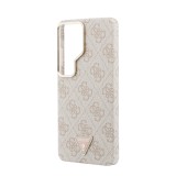Guess PU Leather 4G Strass Triangle Logo Gold Frame Magnetic Zadní Kryt pro Samsung Galaxy S26 Ultra Pink