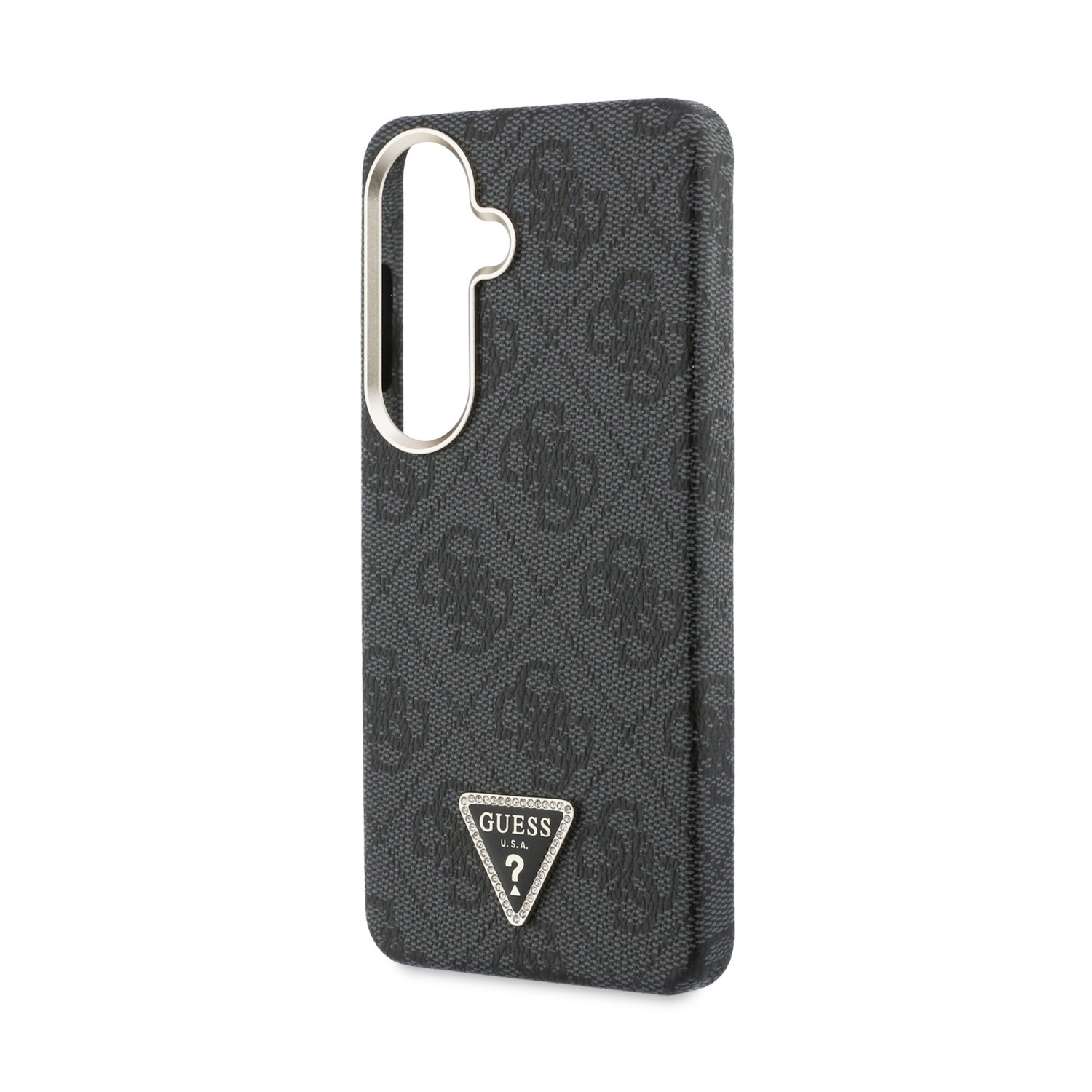 Guess PU Leather 4G Strass Triangle Logo Gold Frame Magnetic Zadní Kryt pro Samsung Galaxy S26 Black