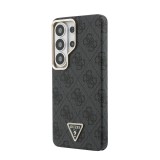 Guess PU Leather 4G Strass Triangle Logo Gold Frame Magnetic Zadní Kryt pro Samsung Galaxy S26 Ultra Black