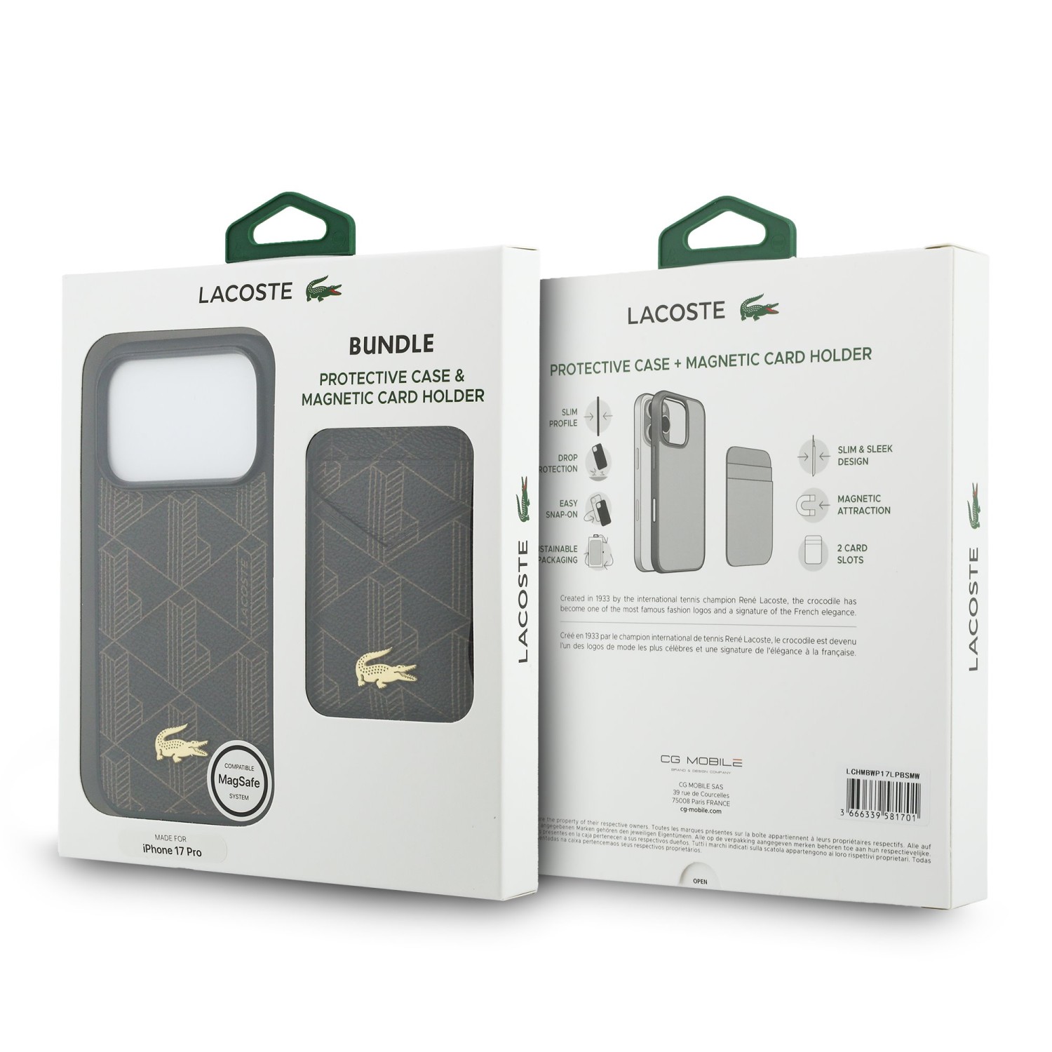 Lacoste PVC Blend MagSafe Zadní Kryt + Peněženka pro iPhone 17 Pro Brown