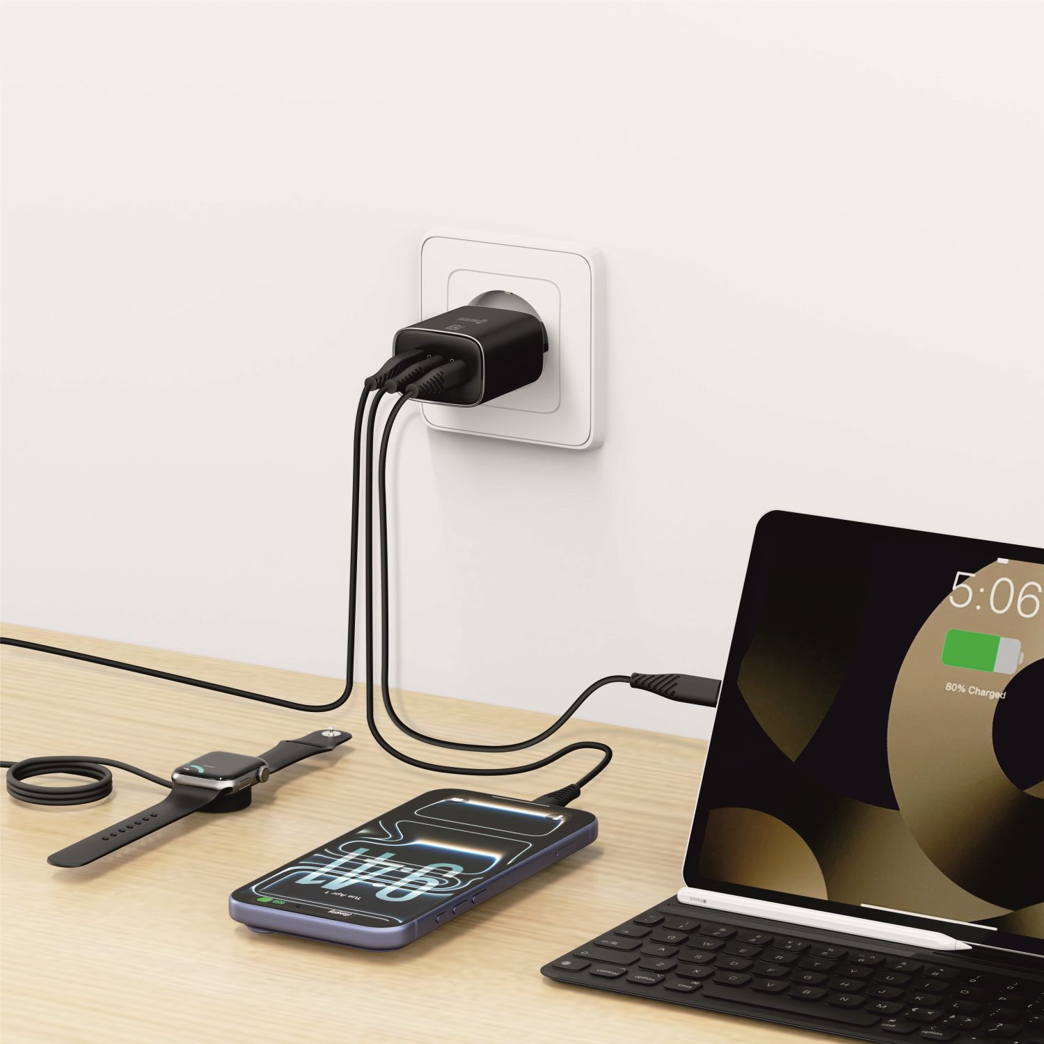 Swissten Síťový Adaptér Edge GaN 2x USB-C PD 65W + 1x USB-A 18W QC černá