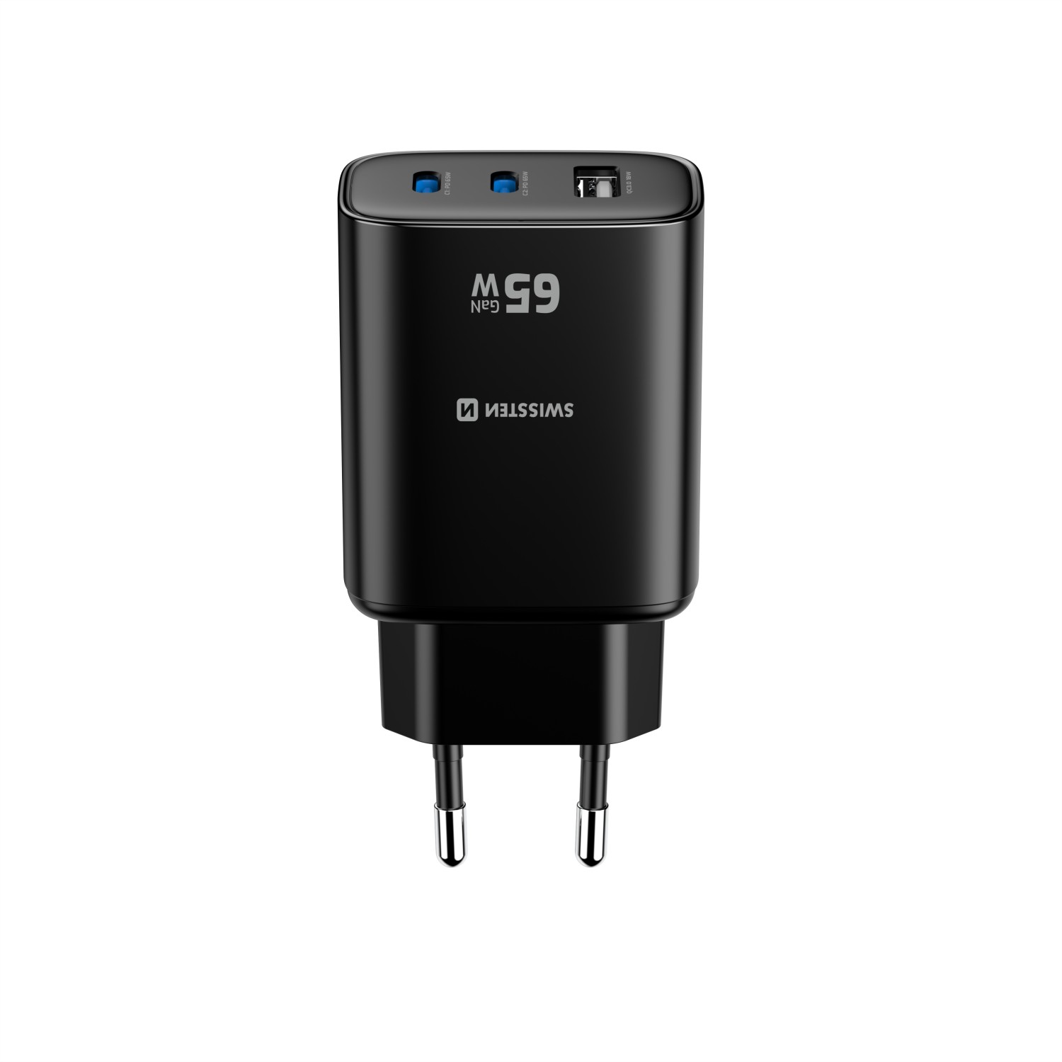 Swissten Síťový Adaptér Edge GaN 2x USB-C PD 65W + 1x USB-A 18W QC černá