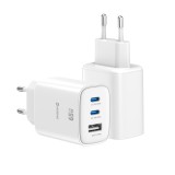 Swissten Síťový Adaptér Edge GaN 2x USB-C PD 65W + 1x USB-A 18W QC bílá