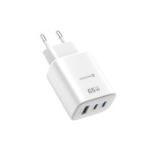 Swissten Síťový Adaptér Edge GaN 2x USB-C PD 65W + 1x USB-A 18W QC bílá