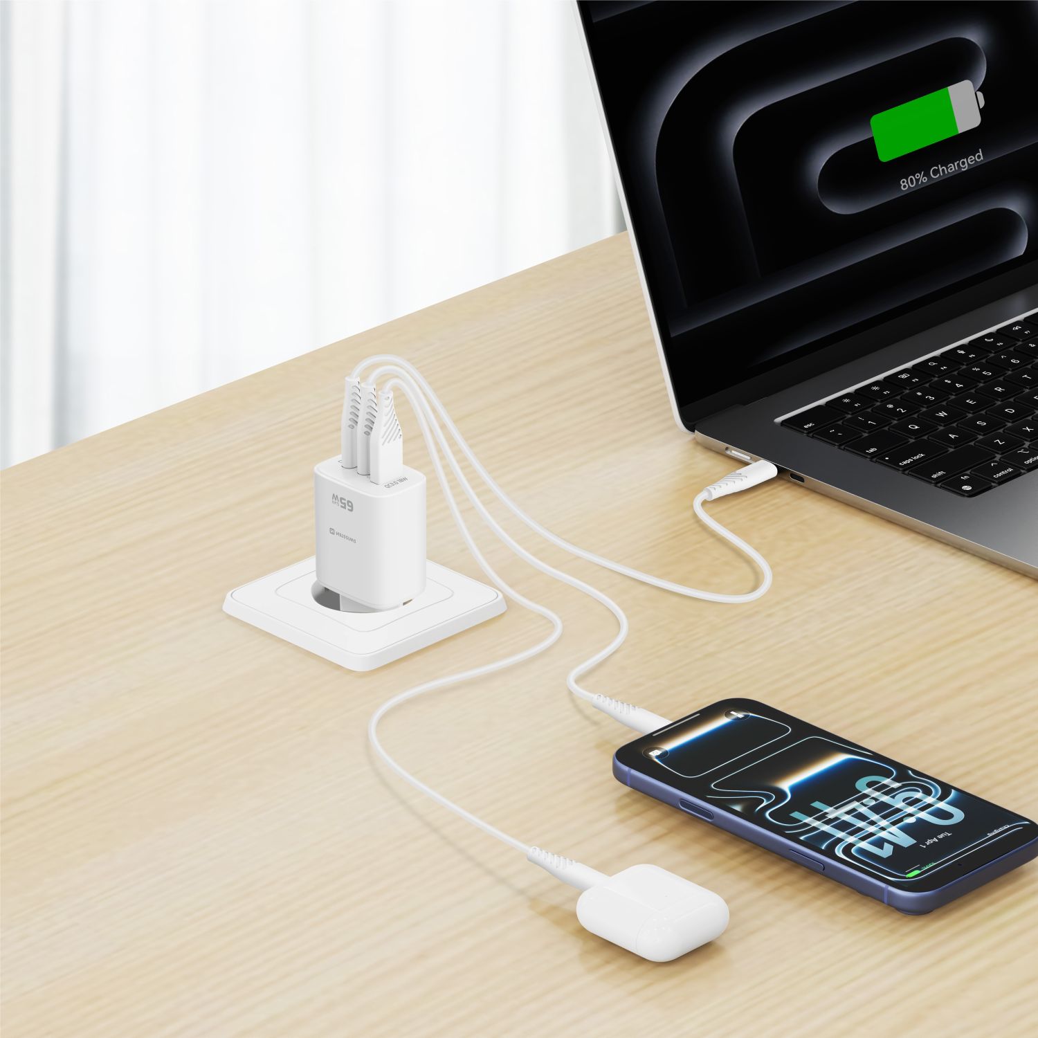 Swissten Síťový Adaptér Edge GaN 2x USB-C PD 65W + 1x USB-A 18W QC bílá