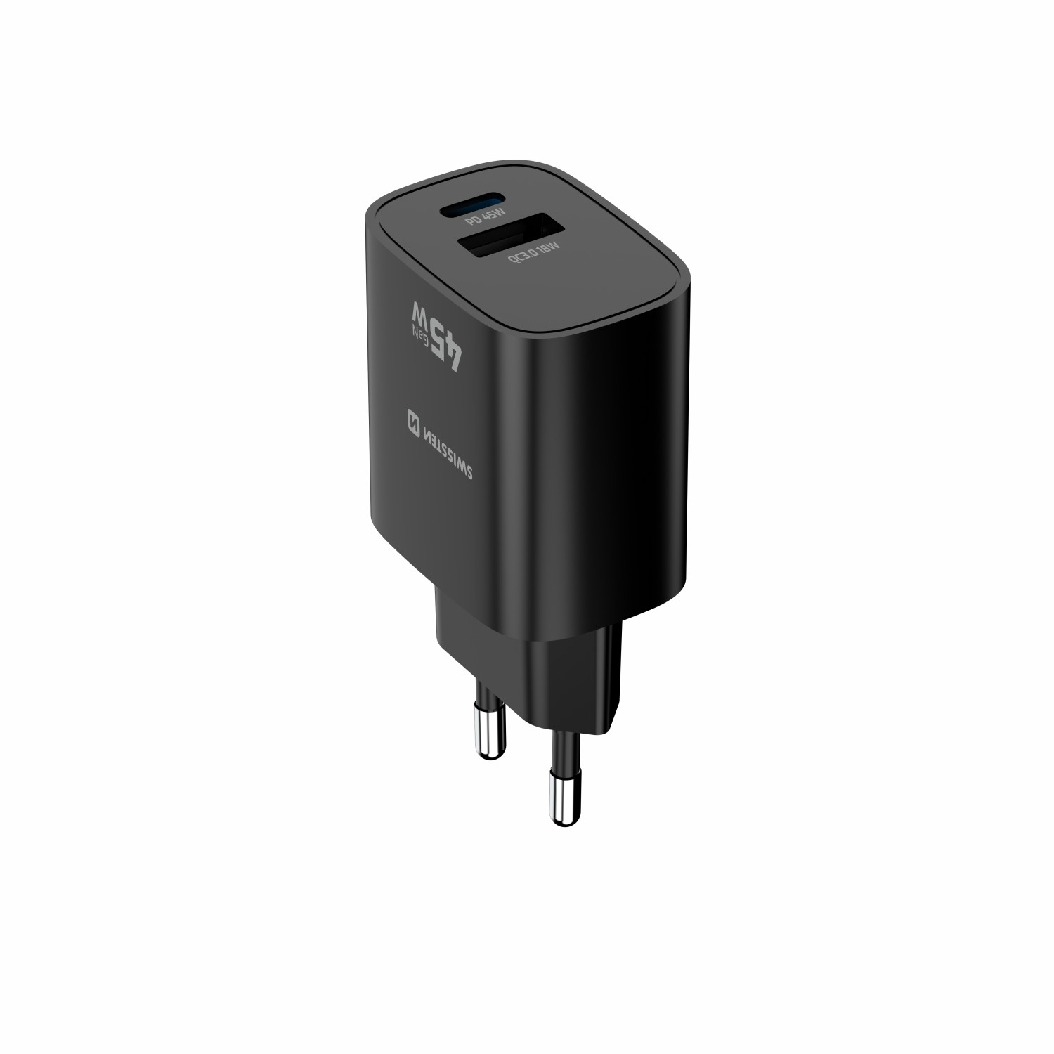 Swissten Síťový Adaptér Edge GaN 1x USB-C PD 45W + 1x USB-A 18W QC černá