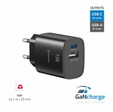 Swissten Síťový Adaptér Edge GaN 1x USB-C PD 35W + 1x USB-A 18W QC černá