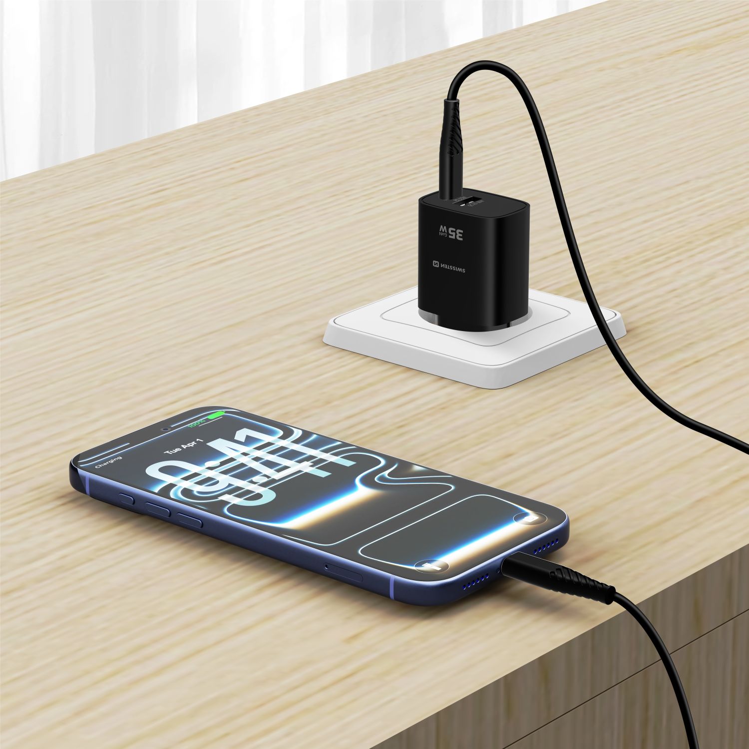 Swissten Síťový Adaptér Edge GaN 1x USB-C PD 35W + 1x USB-A 18W QC černá