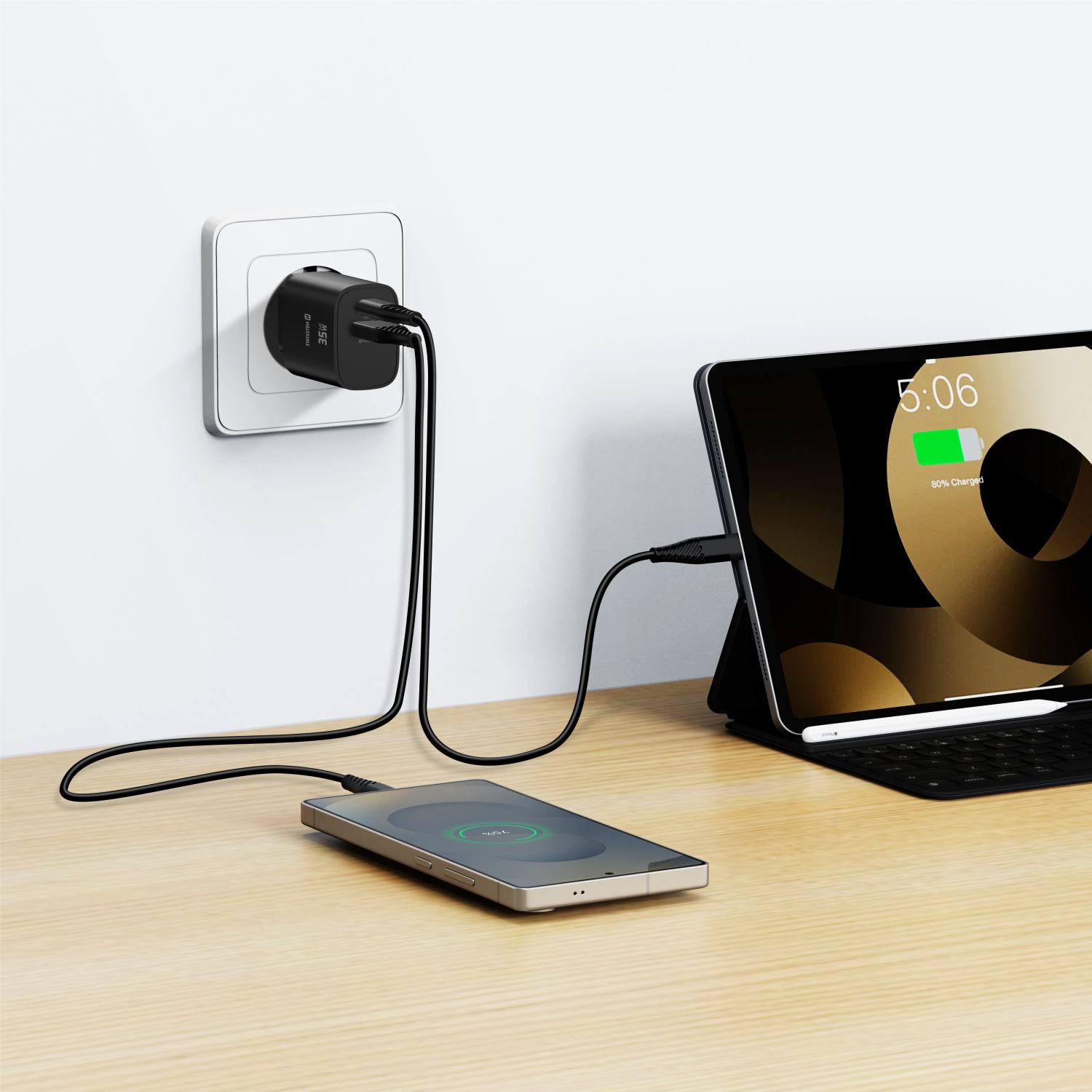 Swissten Síťový Adaptér Edge GaN 1x USB-C PD 35W + 1x USB-A 18W QC černá